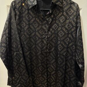 Fendi Black Shirt with Gold Logo Pattern